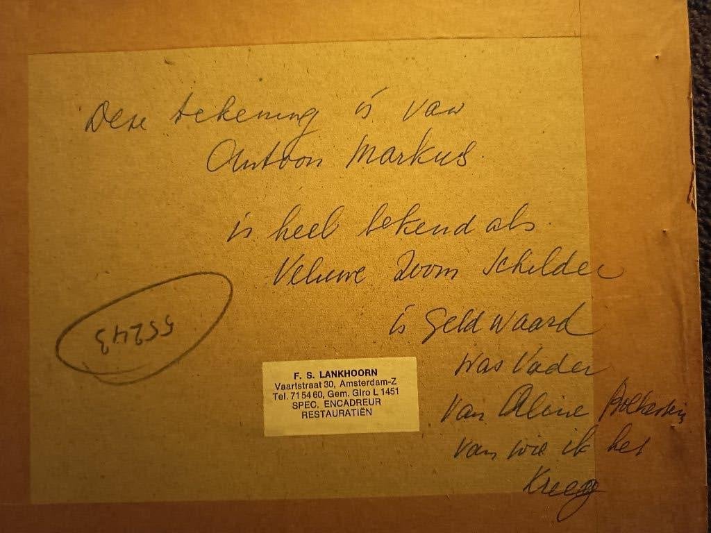 Antoon Markus tekening met lijst, Ophalen of Verzenden, Tekening, Pentekening, Ingelijst