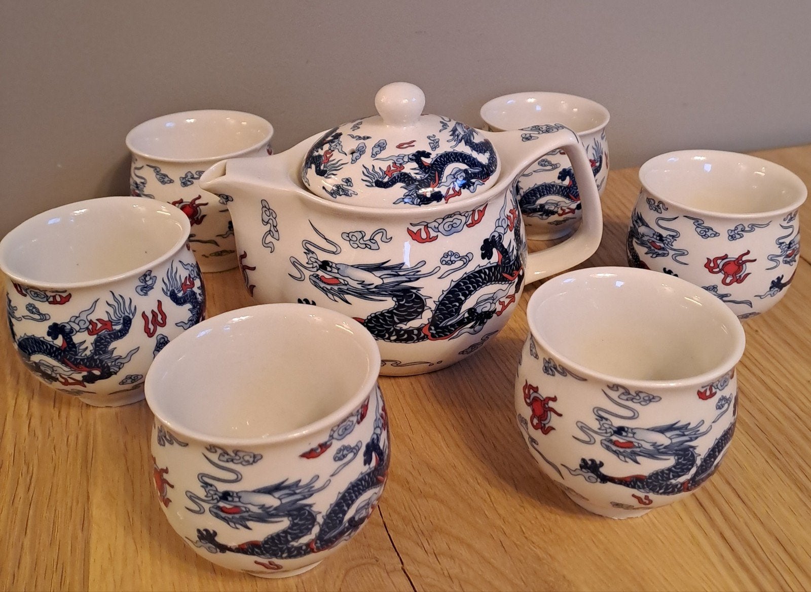 7-delig porseleinen Chinees Kung-Fu theeservies, Huis en Inrichting, Keuken | Servies, Ophalen of Verzenden, Porselein, Overige stijlen