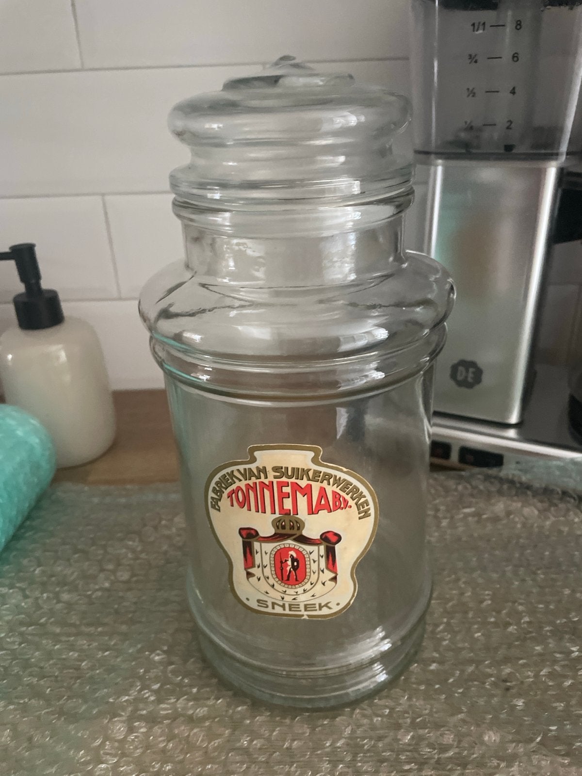 Vintage Tonnema Sneek Glazen Pot met Deksel, Ophalen of Verzenden