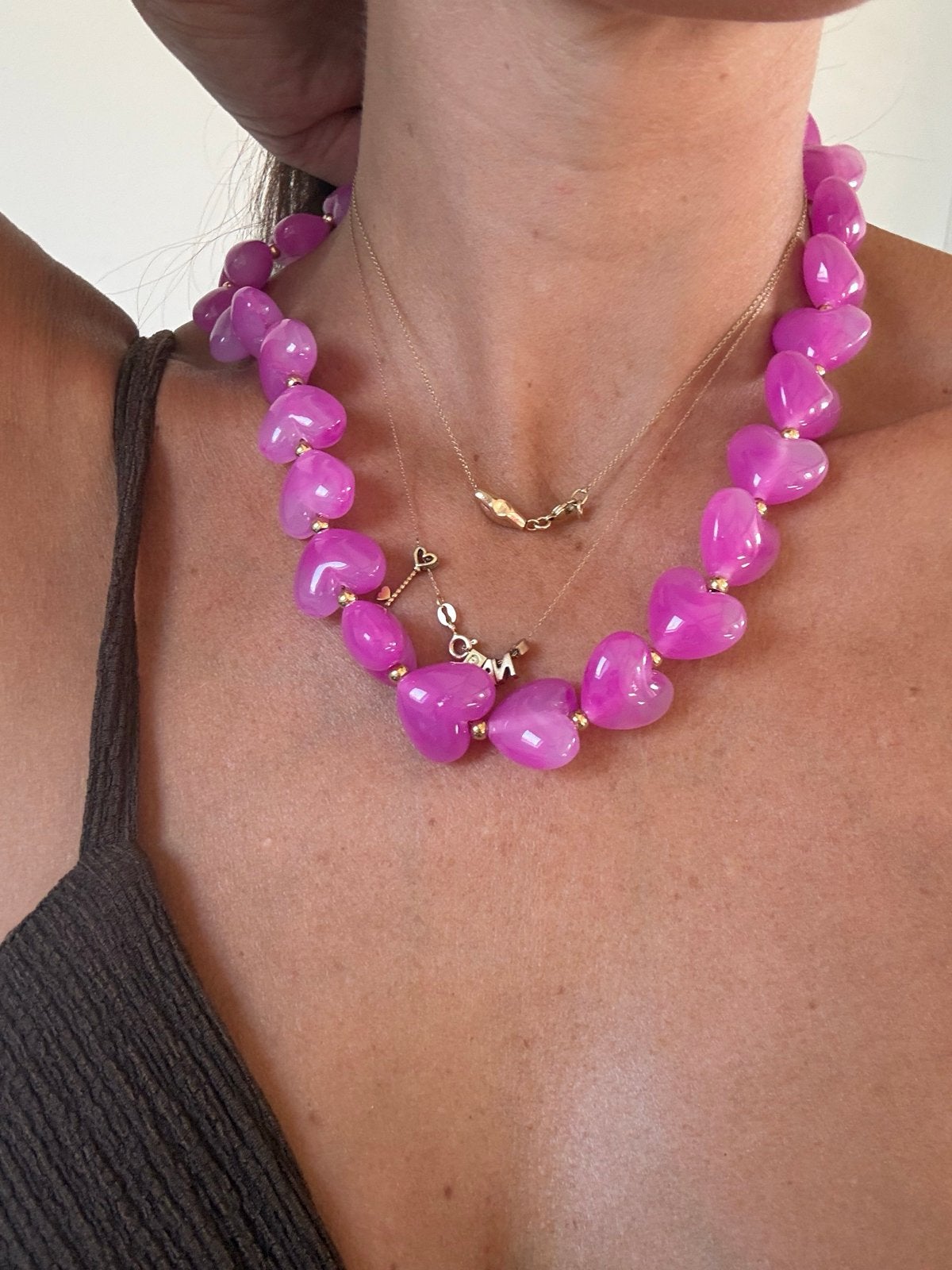 Prachtige roze hartjes ketting, Ophalen of Verzenden, Nieuw, Roze, Overige materialen