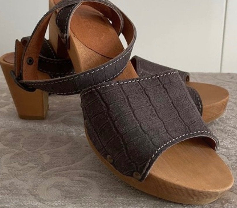 Sanita echt leren grijs blauwe clogs klompen maat 37, Nieuw, Sanita, Grijs, Sandalen of Muiltjes