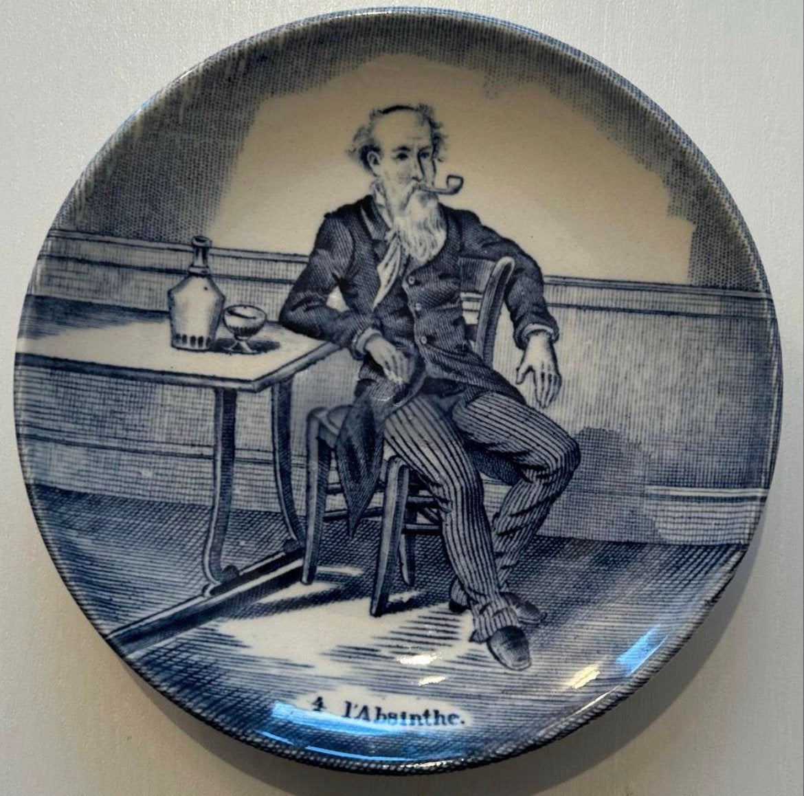 Antiek Boch Delfts bordje 'L'Absinthe' - Man met pijp, Ophalen of Verzenden