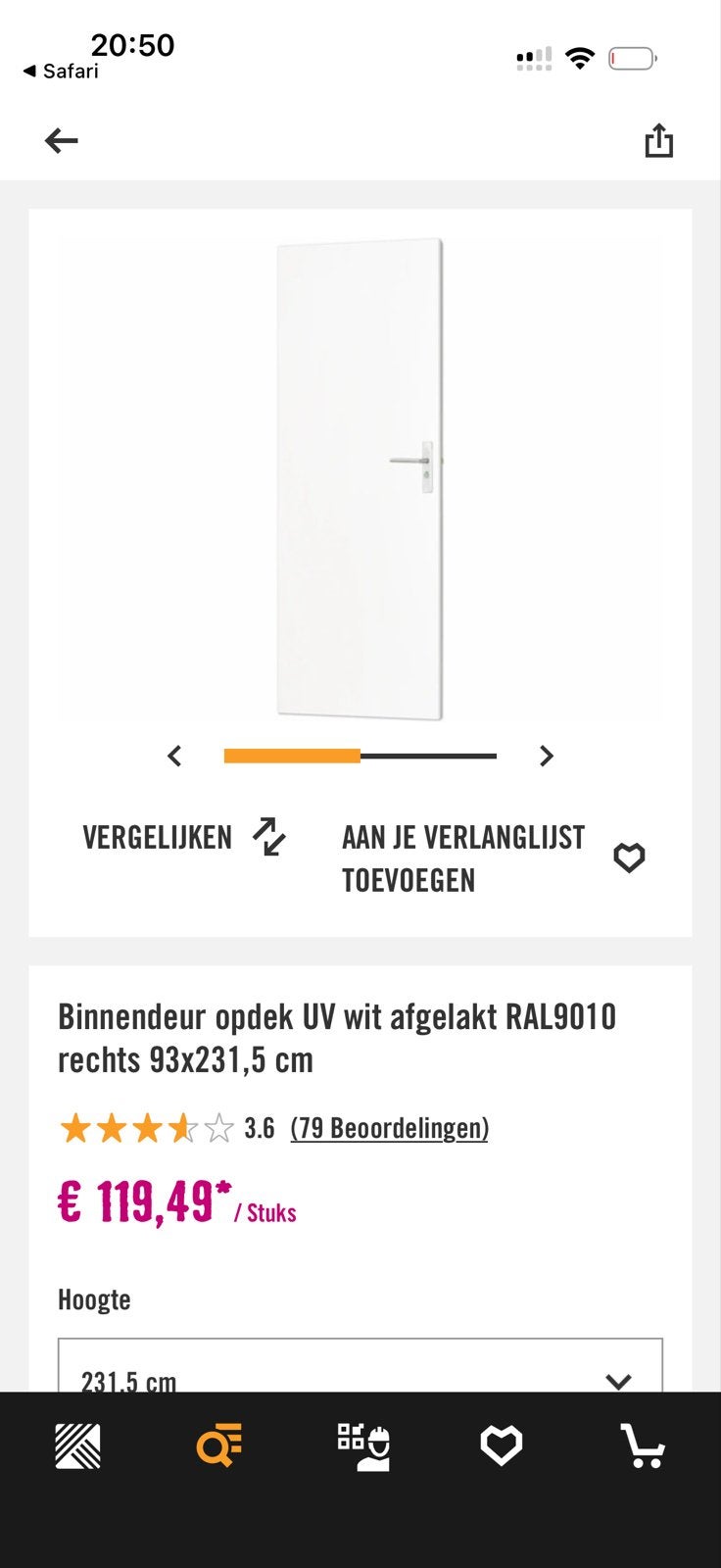 Opdek binnendeur 93x231.5 cm, rechtsdraaiend, Ophalen, 80 tot 100 cm, 215 cm of meer, Binnendeur