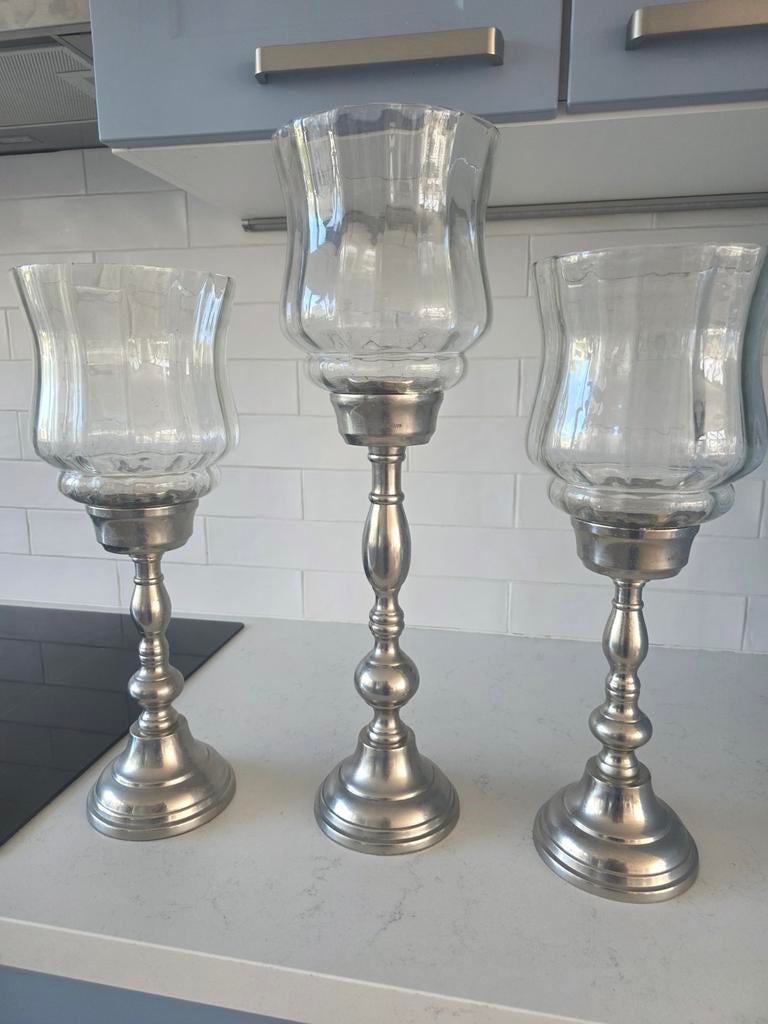 Riviera Maison Windlichten Set - 3 stuks met lekbakjes, Ophalen, Gebruikt, Metaal, Kandelaar