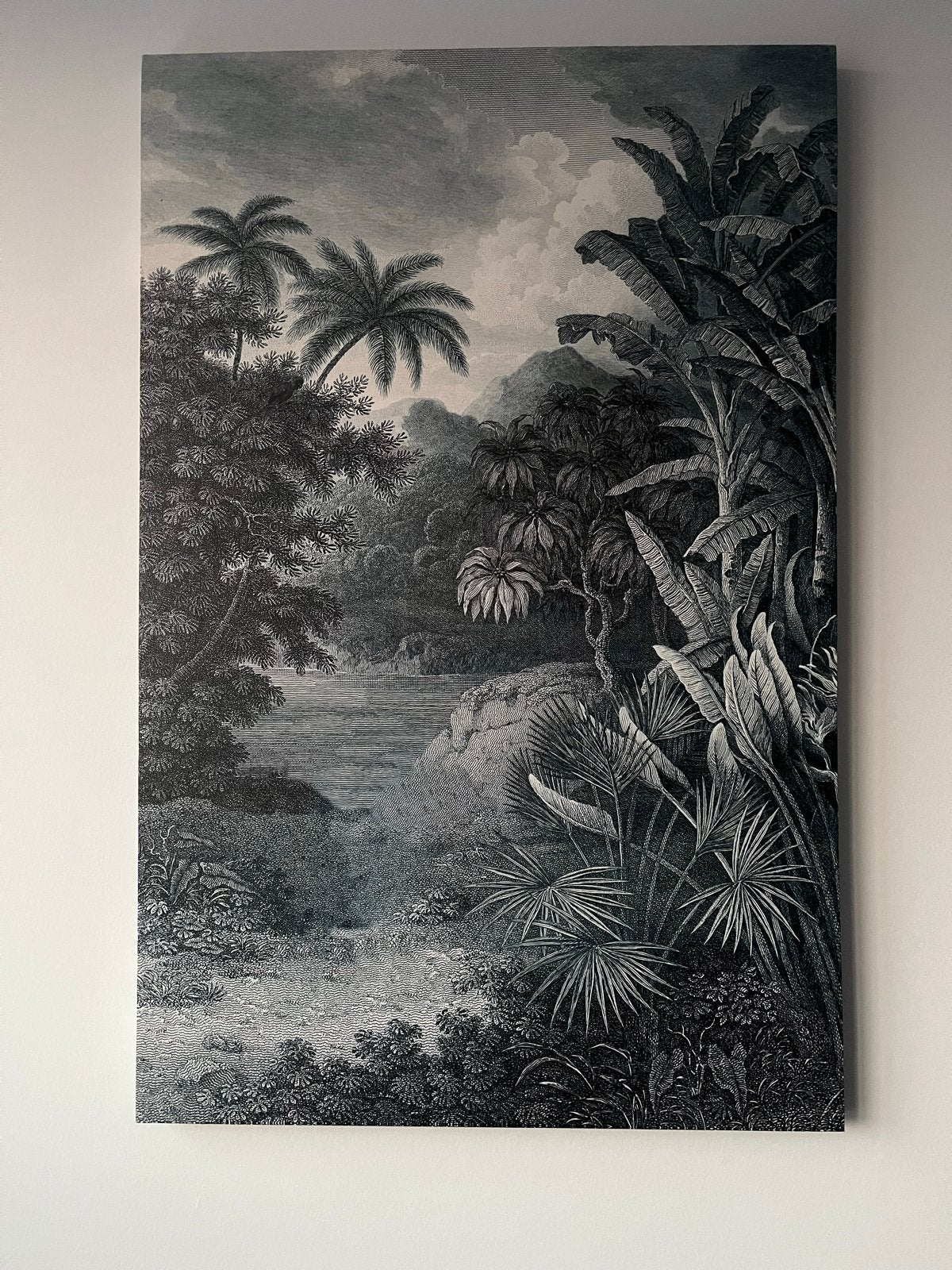 Jungle Canvas Schilderij 75x115 cm - Zwart-wit Tropisch, Ophalen, Zo goed als nieuw, Schilderij, 100 tot 125 cm