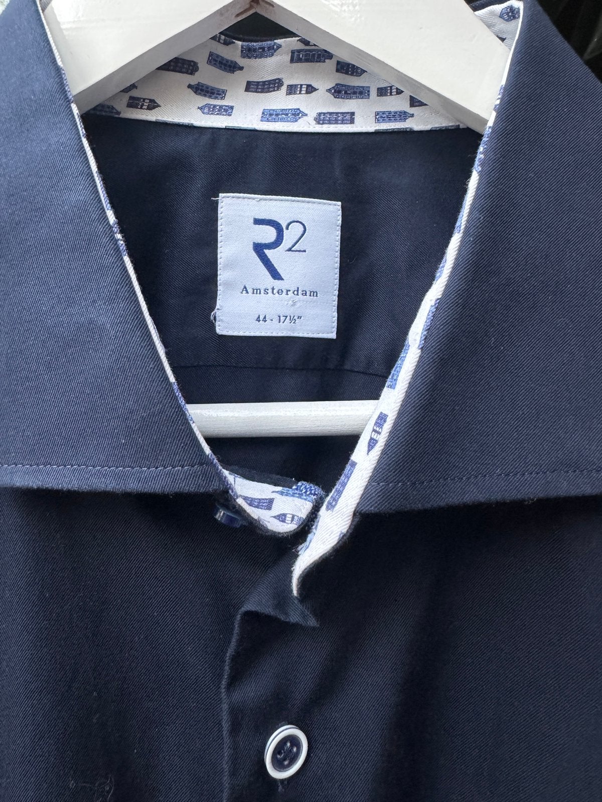 R2 Amsterdam overhemd maat 44 /17,5”, Ophalen of Verzenden, Zo goed als nieuw, Blauw, Overige halswijdtes