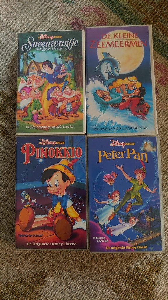 Kinder/jeugd films, Peter Pan, Pinokkio, Sneeuwwitje en de.., Cd's en Dvd's, Gebruikt, Animatie, Alle leeftijden, VHS