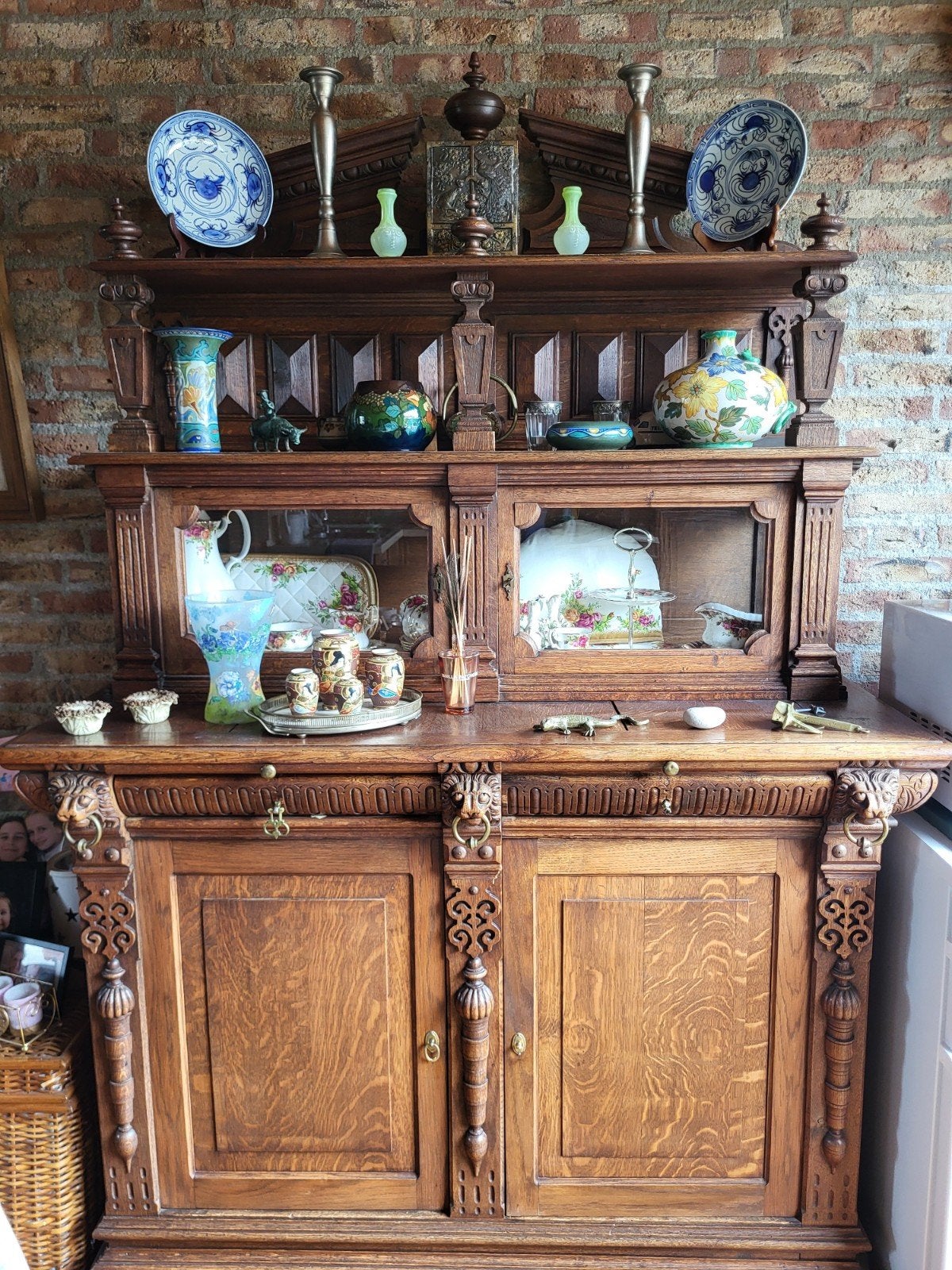 Antieke Eikenhouten Buffetkast met Vitrine, Ophalen of Verzenden
