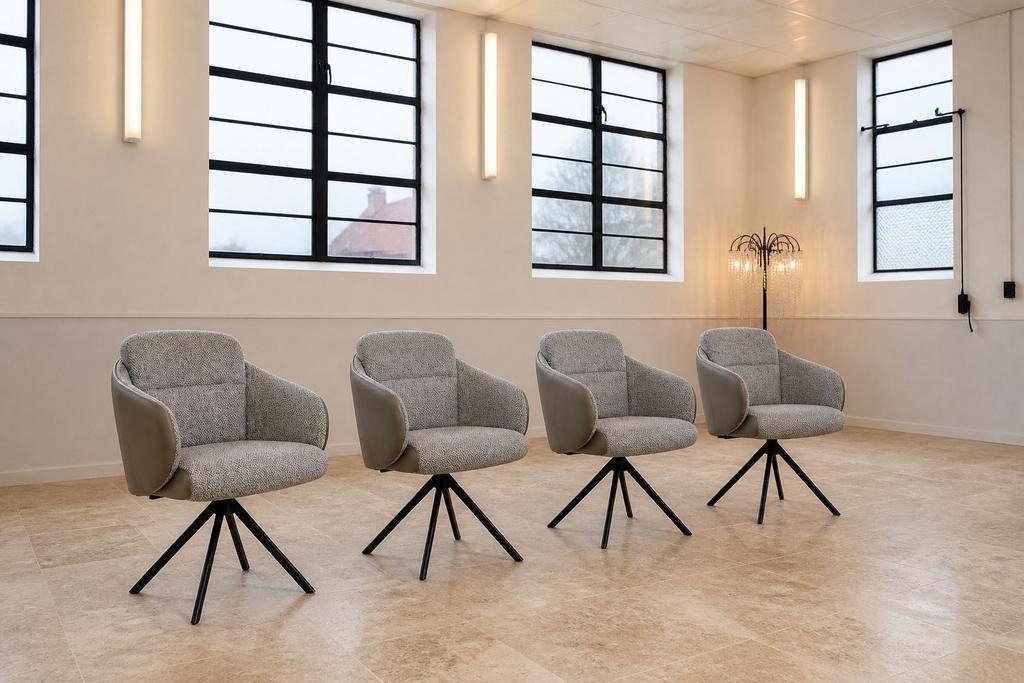 4 Gealux Rotonda (draai)stoelen stof/ leder, Huis en Inrichting, Stoelen, Ophalen, Nieuw, Vier, Grijs