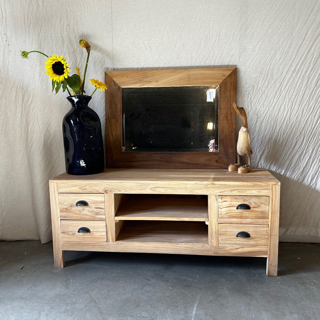 tv meubel teak - 120 cm met 4 lades - Gratis bezorgd, TTM Wonen, Meubels – (Perzische) Tapijten en Woonaccessoires, 100 tot 150 cm