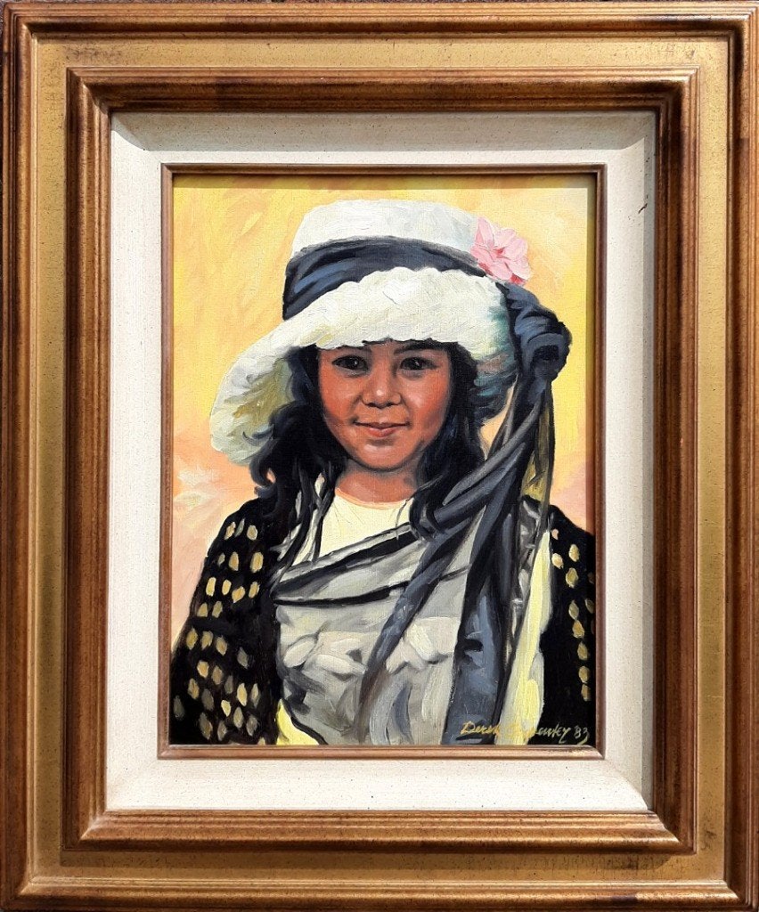 Schilderij van Derek Carpenter. Lijst: 60,5 x 50,5 cm., Ingelijst, Doek, Portret of Personen, Ophalen of Verzenden