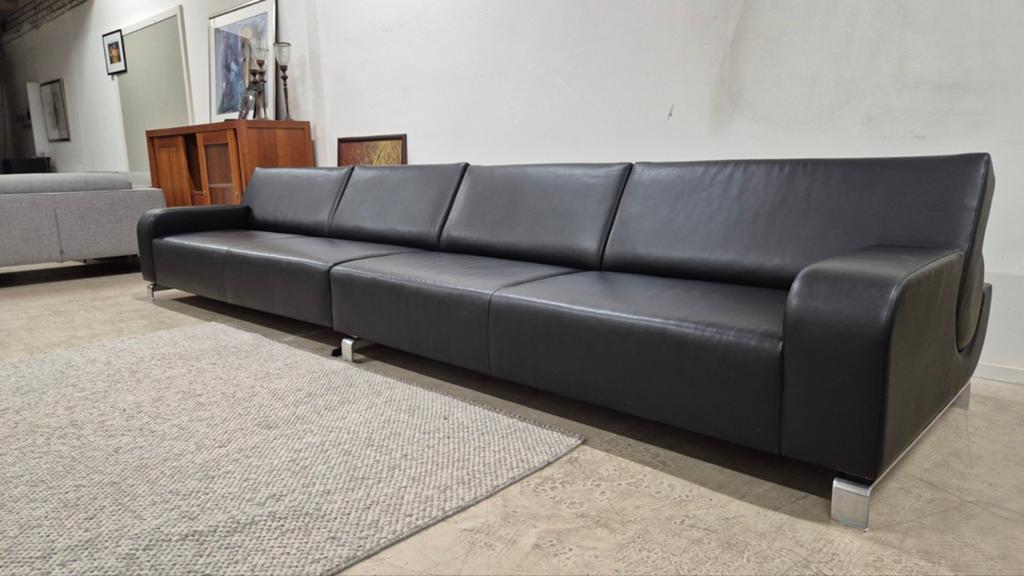 Exclusieve zwarte leren Leolux B flat top design bank!!!, Modern design, Leolux B flat, zwart leer, Hoekbank, Ophalen of Verzenden