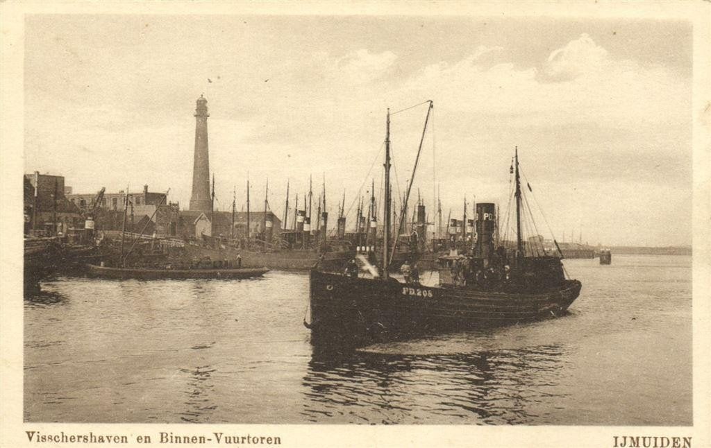 Visschershaven en Binnen-Vuurtoren - IJmuiden - ongelopen, Verzamelen, Verzenden, 1920 tot 1940, Ongelopen, Noord-Holland