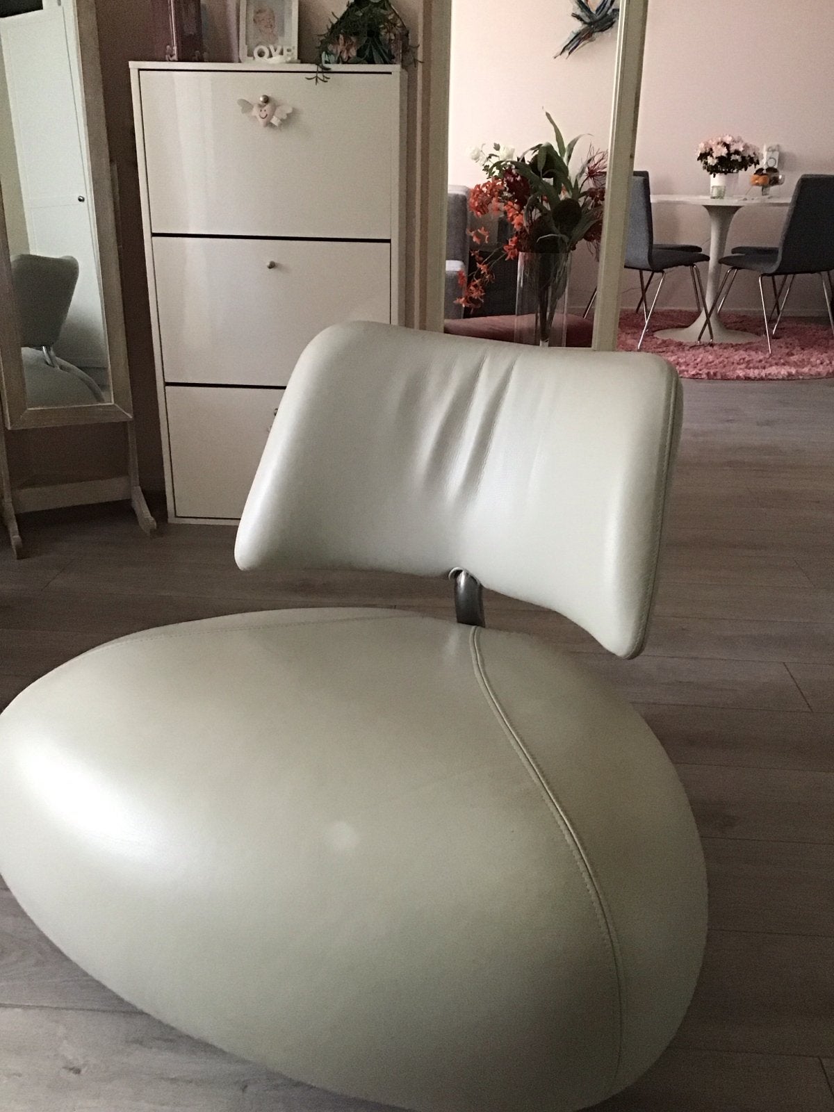 Leolux Pallone stoel- Prachtig Zilverwit Leer, Gebruikt, Wit, Leer, Ophalen of Verzenden