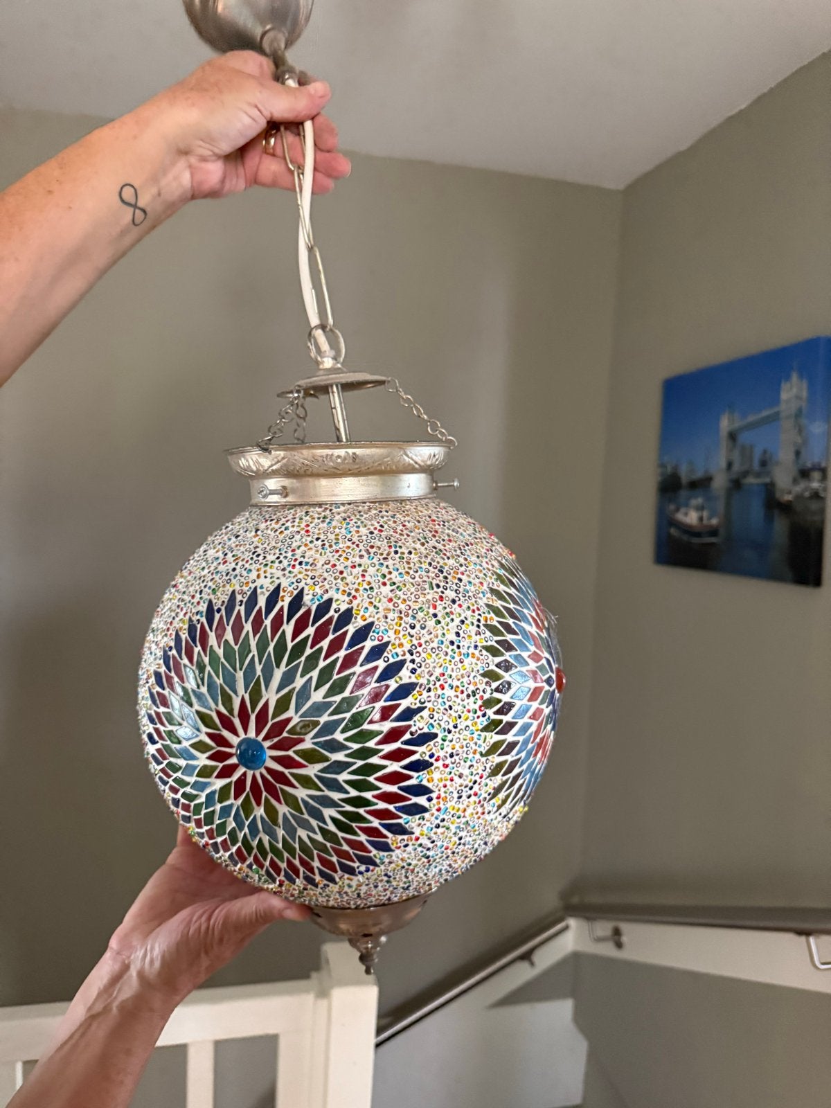 Oosterse Mozaïek Hanglamp - Handgemaakt, Ophalen, Gebruikt, Glas, E27 (groot)