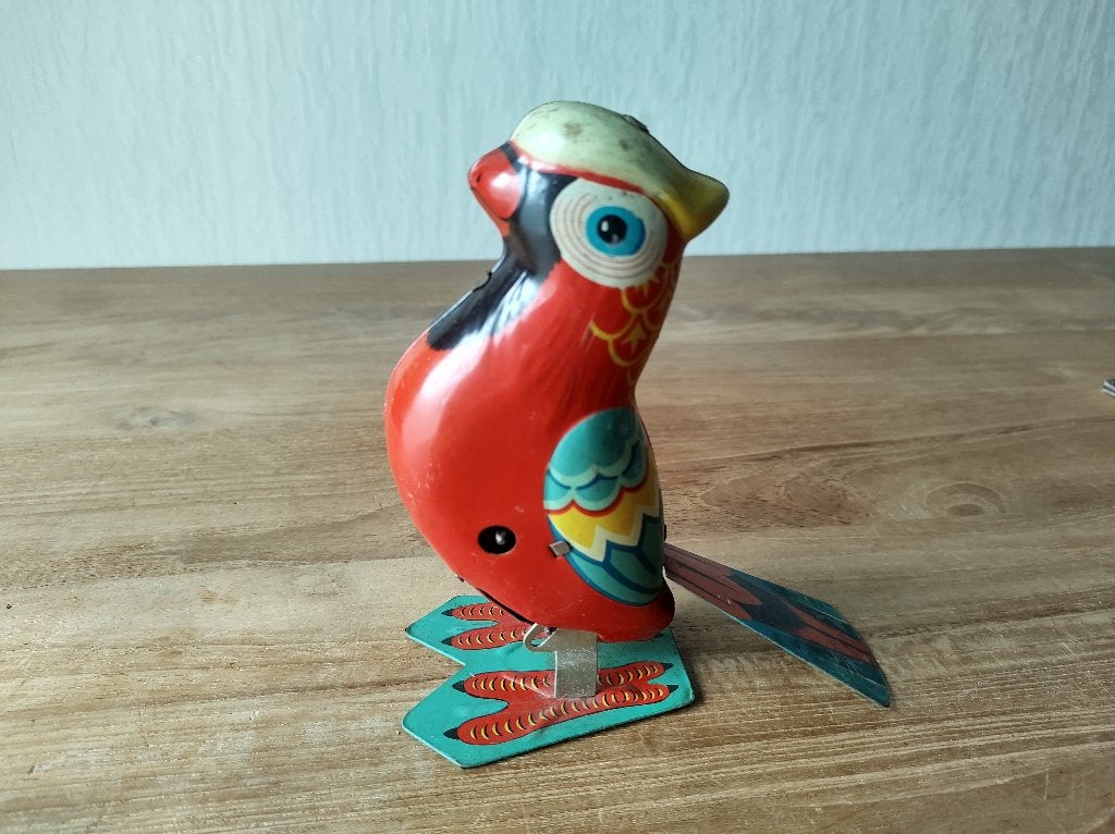 Oud blikken opwind speelgoed papagaai vogel, Antiek en Kunst, Antiek | Speelgoed, Ophalen of Verzenden