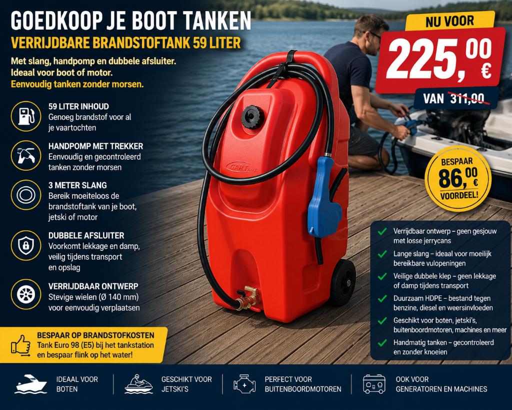 Mobiele brandstoftank 59 liter met handpomp en wielen, Info@bateaubootservice.nl, Bateau, Nieuw, Ophalen of Verzenden