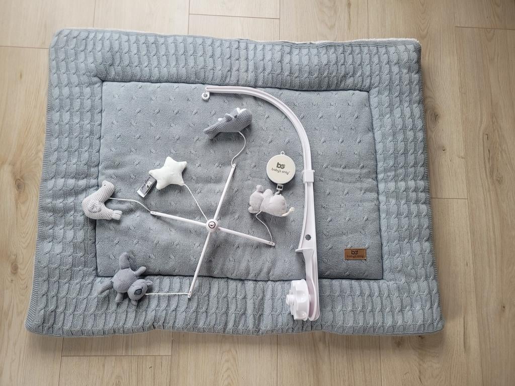 Baby's only boxkleed en mobiel grijs teddy gebreid, Verzenden, Zo goed als nieuw, Rechthoekig, Boxkleed