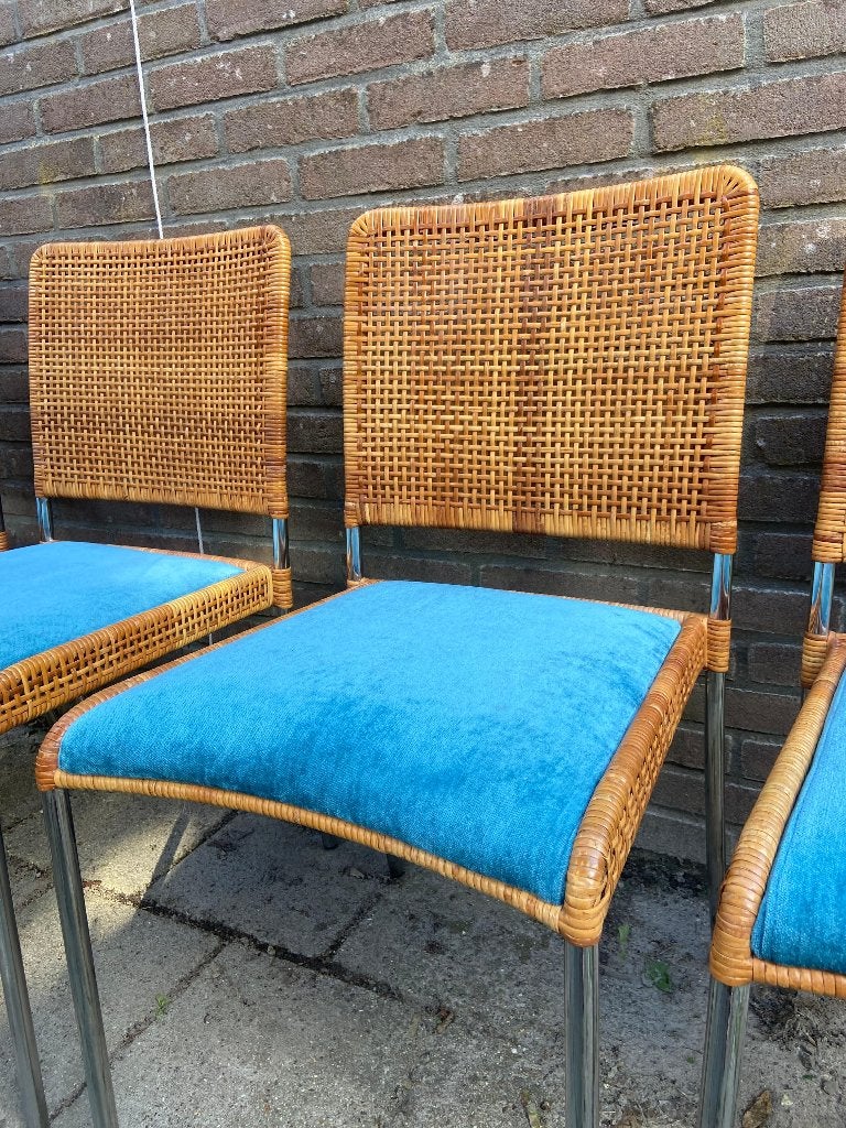 4 Eetkamerstoelen, Ophalen, Riet, Gebruikt, Blauw