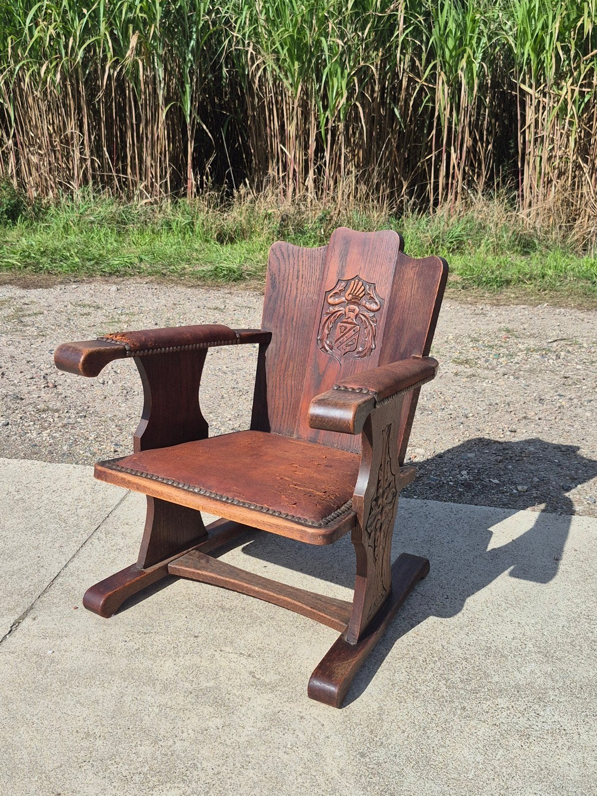 vintage / antiek kasteelstoel, Ophalen, Gebruikt, Leer, Vintage antiek gothic