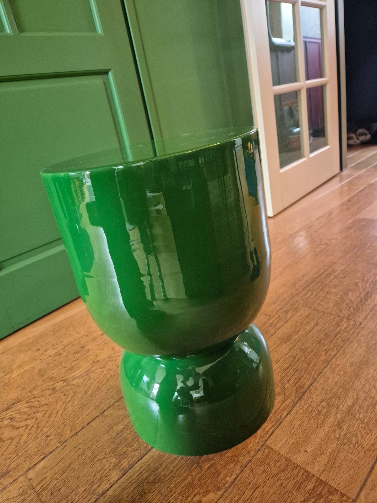 Groene Woood kruk/bijzettafel, Minder dan 55 cm, Gebruikt, Metaal of Aluminium, Rond