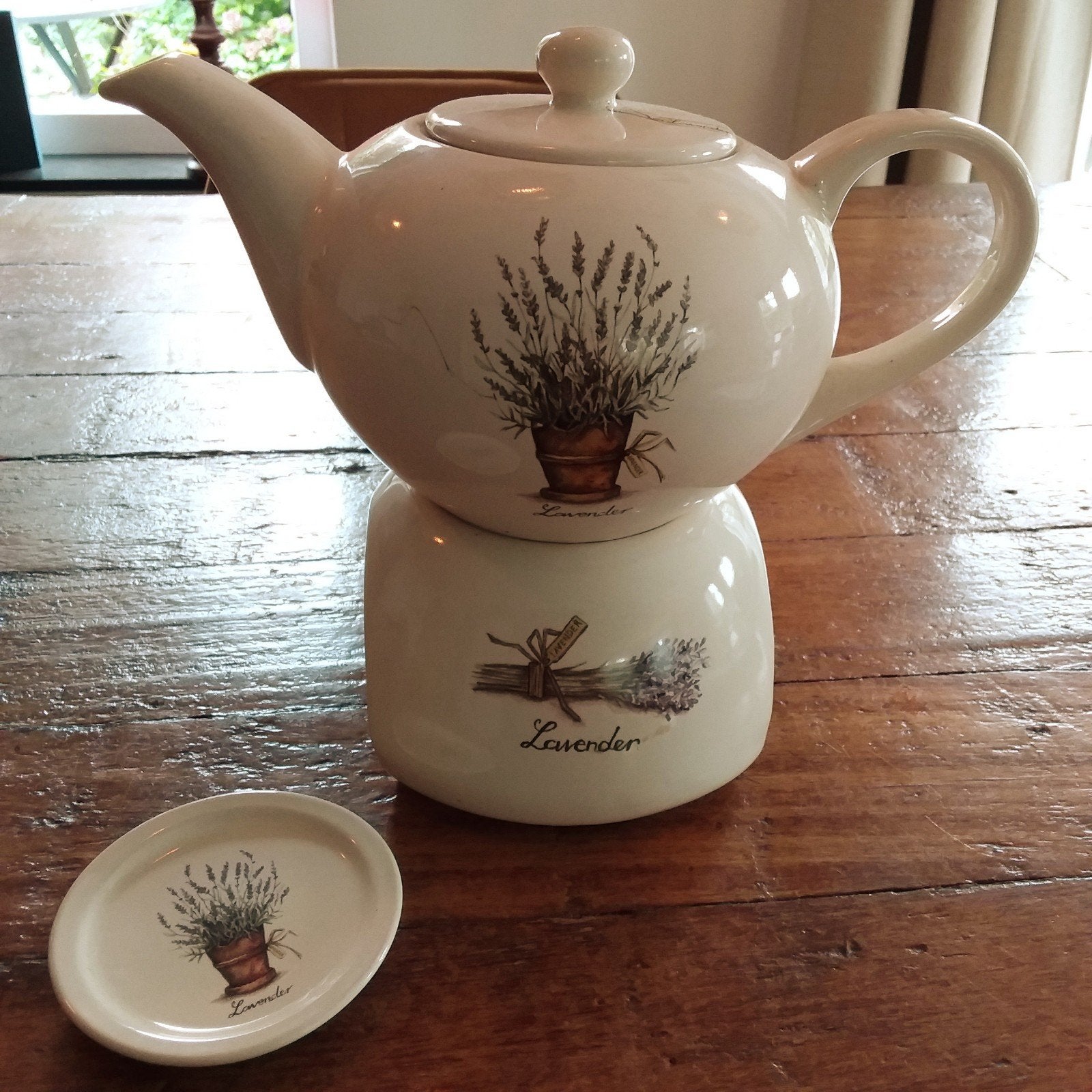 Theepot en theelicht set 'Lavender' van JET, Ter Steege, Gebruikt, Steen/keramiek, Wit, Overige merken