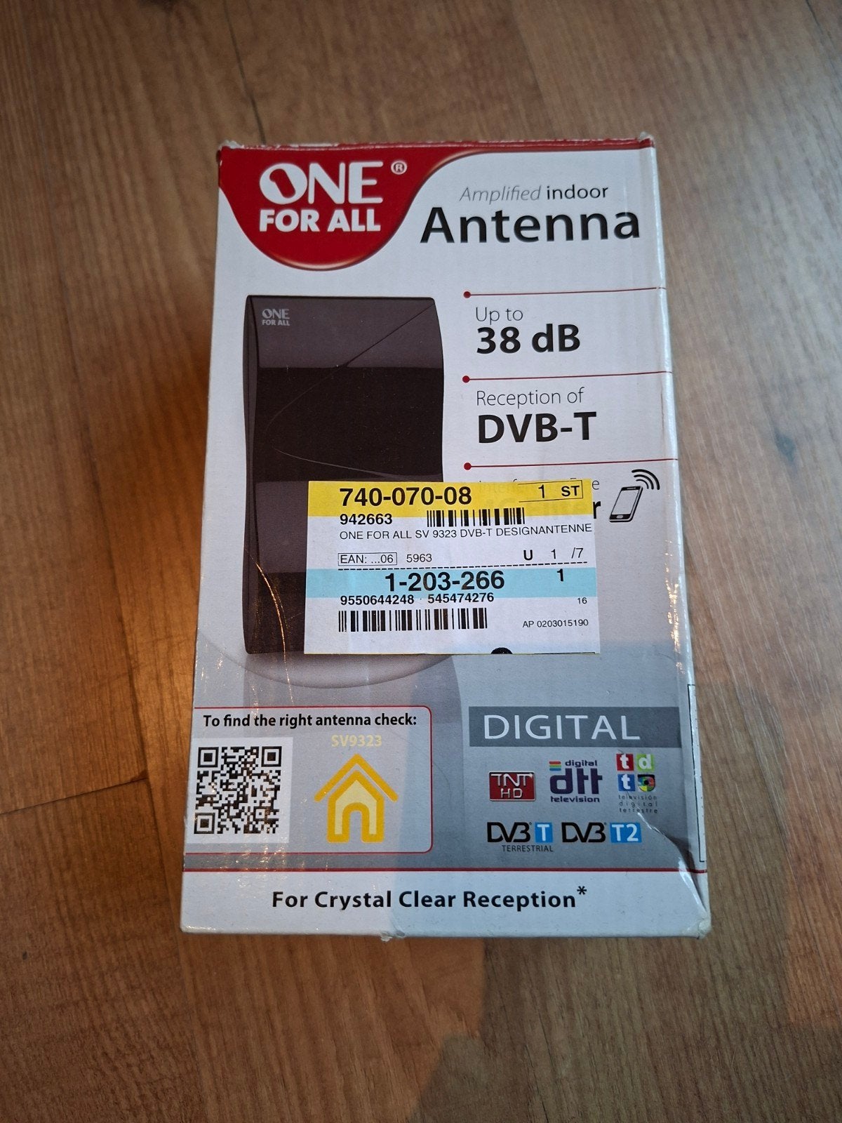 One For All SV9323 Versterkte Binnenantenne DVB-T/T2, Audio, Tv en Foto, Schotelantennes, Ophalen of Verzenden, Nieuw, (Schotel)antenne