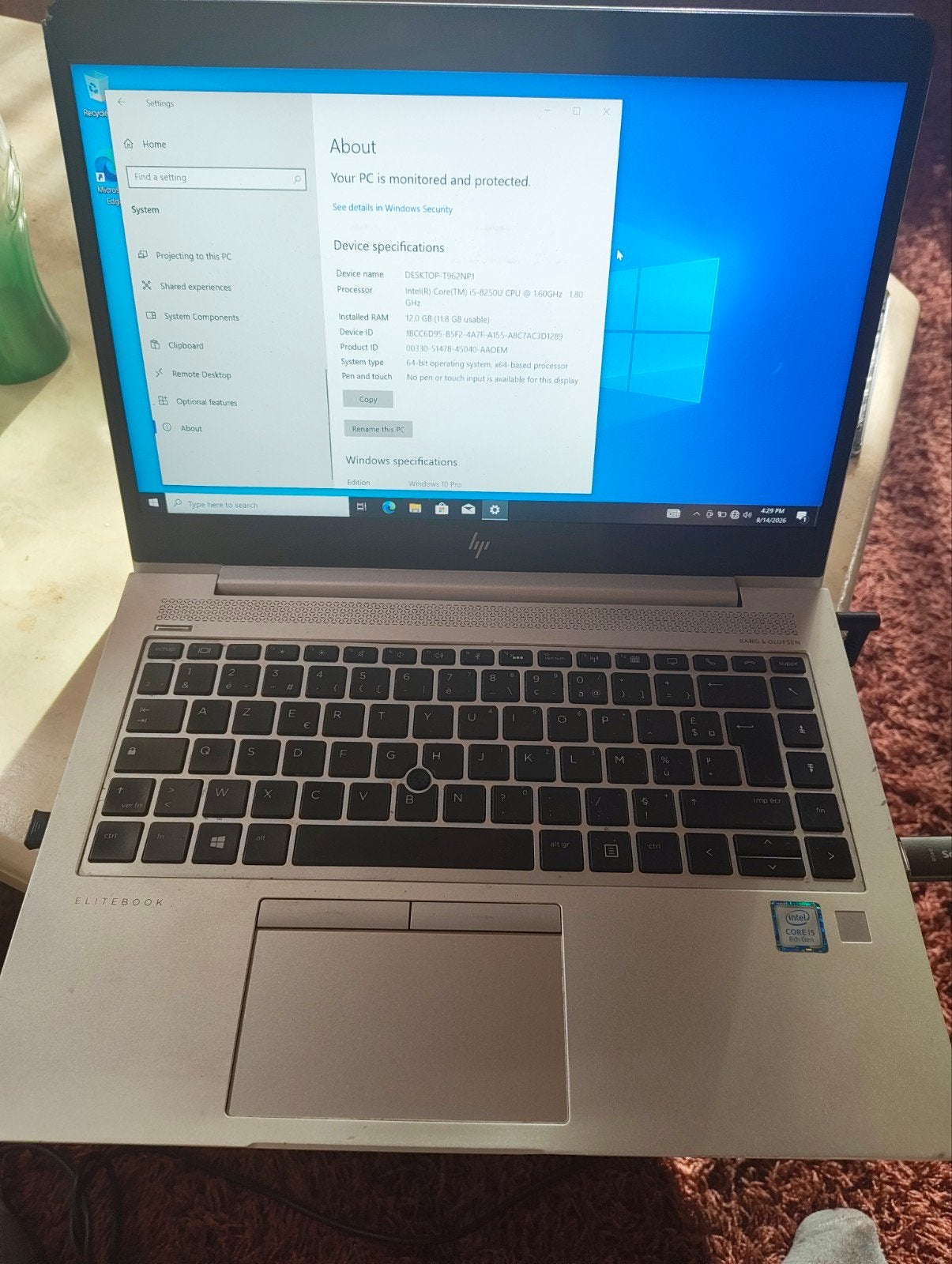 HP Elitebook G5 - i5-8250U - 12GB RAM - Windows 10 Pro