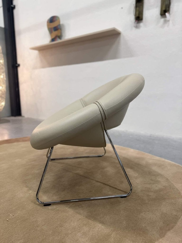 Showmodel Leolux Mimas Fauteuil leer off White design stoel, Huis en Inrichting, Leolux, Info@leolux.nl, Nieuw, 75 tot 100 cm
