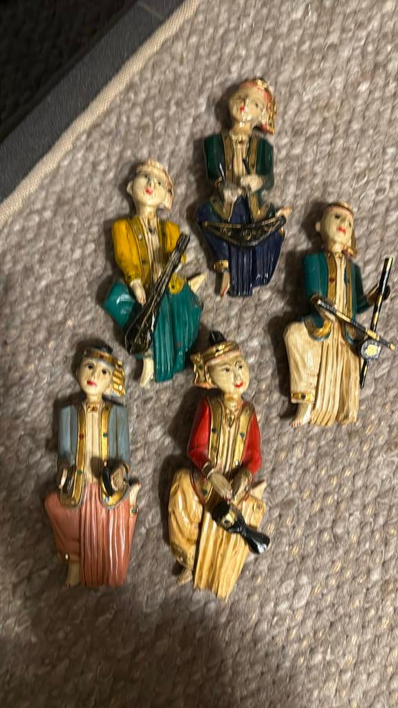 Set van 6 Vintage Aziatische Muzikanten Beeldjes, Verzamelen, Beelden en Beeldjes, Ophalen of Verzenden, Gebruikt, Mens