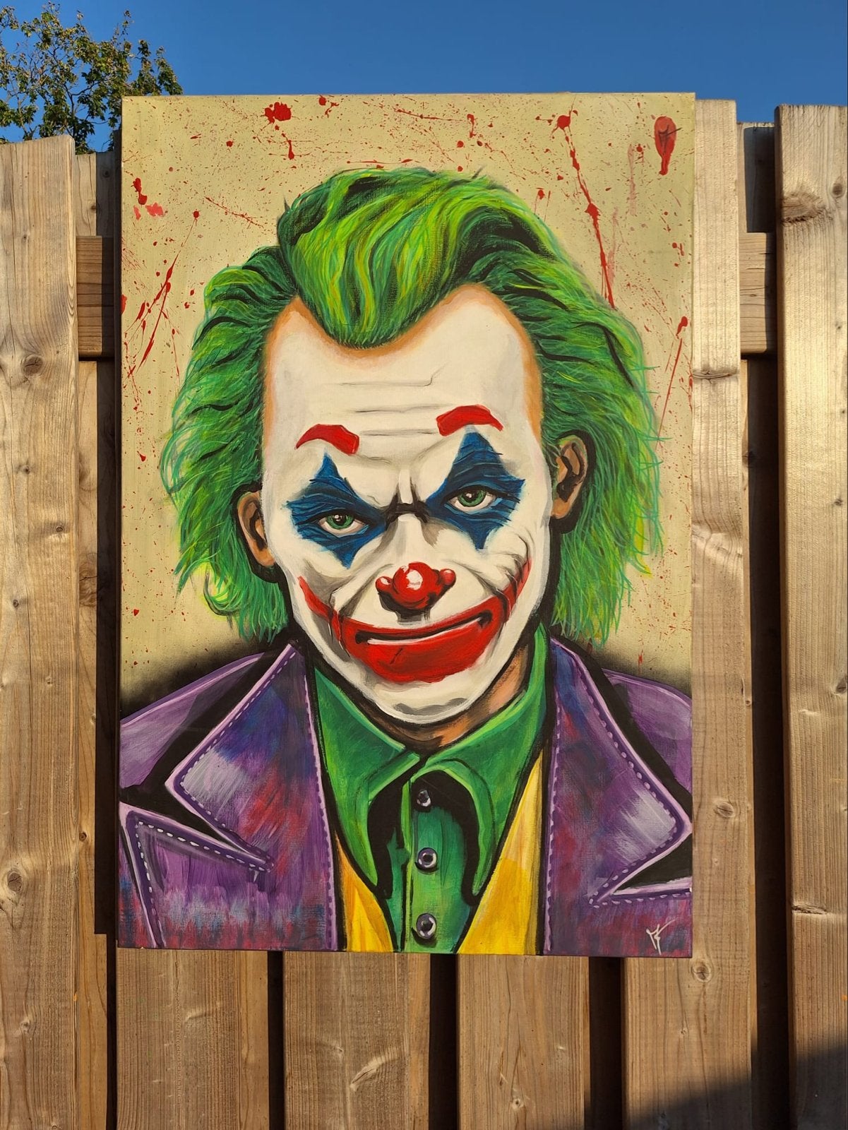 Joker Schilderij - Handgeschilderd met Glow-in-the-Dark Ogen, Antiek en Kunst, Acrylverf, Doek, Portret of Personen, Realistisch
