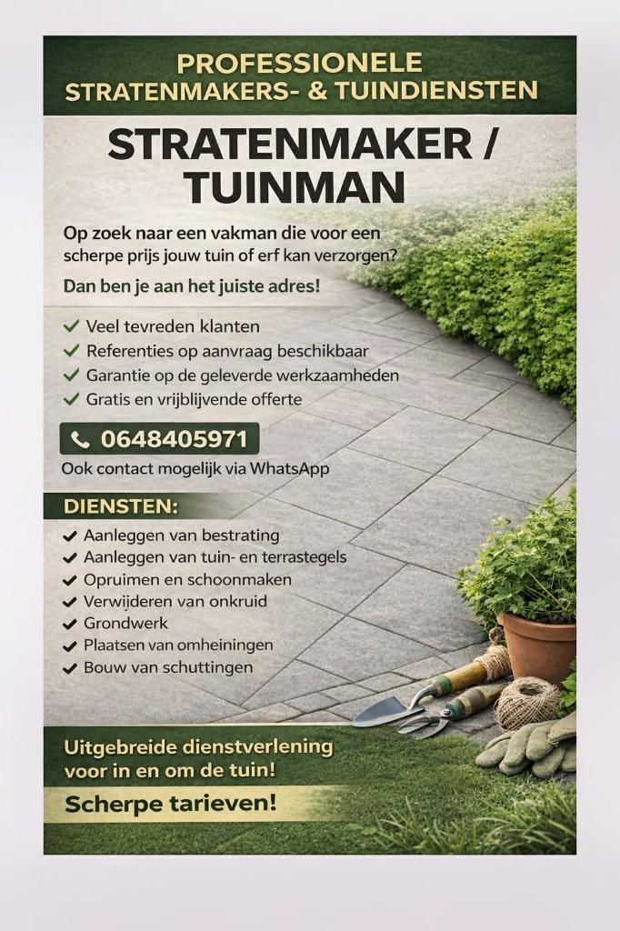 Stratenmaker/TuinMan, Garantie, Tuinonderhoud of Snoeiwerk