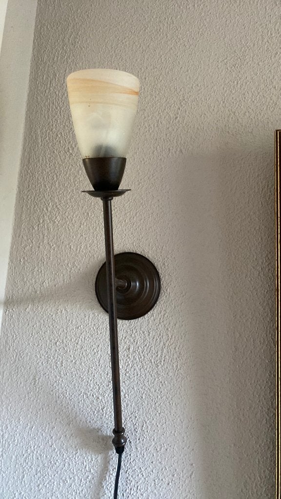 Wandlamp Roestbruin met glazen kap 47 cm, Bruin, Ophalen of Verzenden, Zo goed als nieuw, Glas