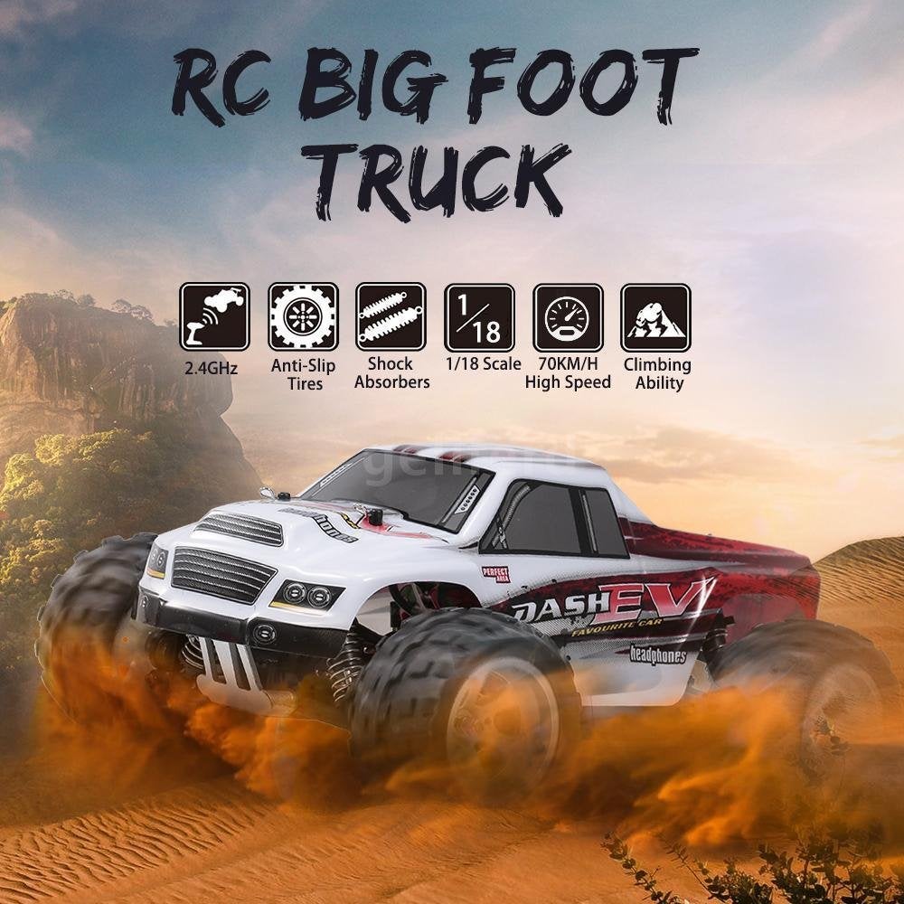 High Speed RC Auto Bigfoot Monster Truck 70 km/h 4-WD. 1/18, Elektro, Auto offroad, Nieuw, Ophalen of Verzenden