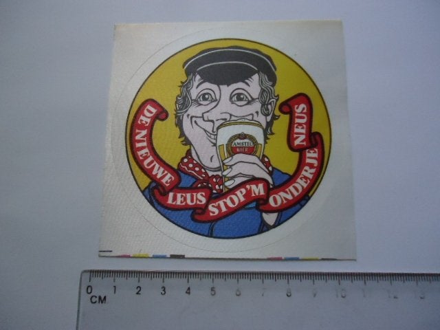 sticker oud Amstel bier strip carnaval retro heineken vintag, Verzenden, Zo goed als nieuw, Bedrijf of Vereniging