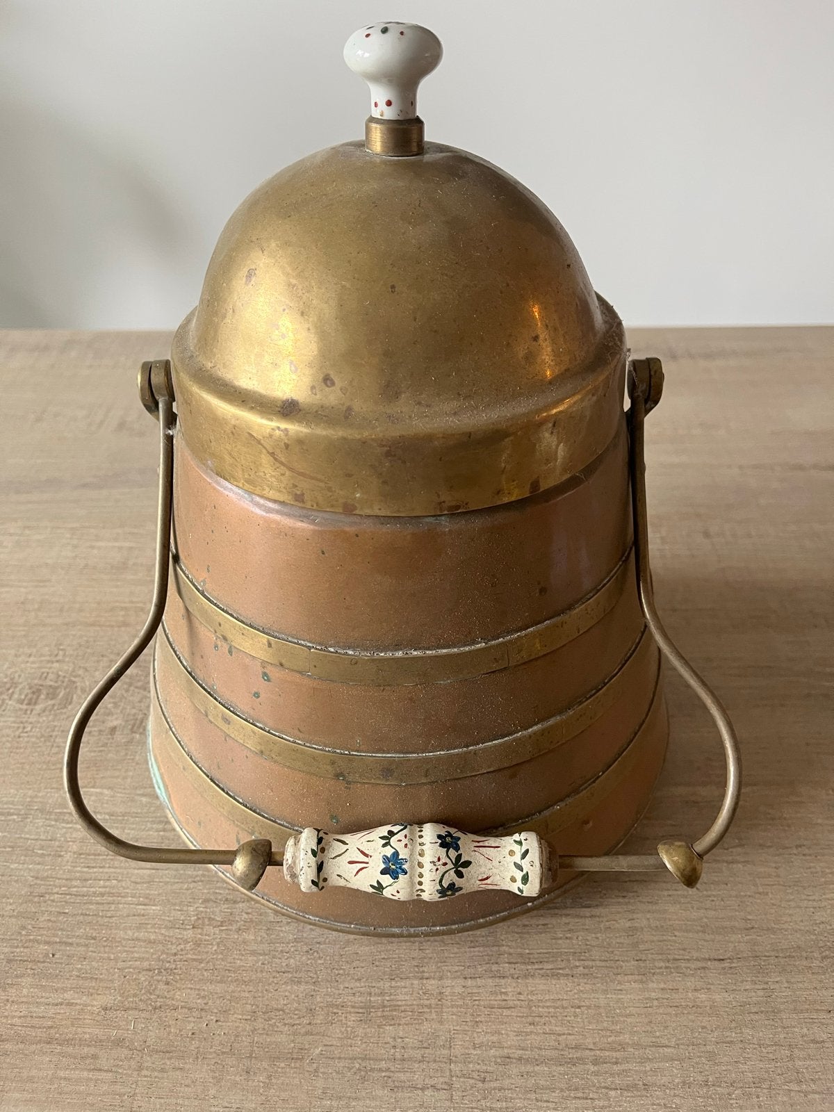 Antieke koperen kolen asbak - 31cm hoog en 21 breed, Antiek en Kunst, Ophalen of Verzenden, Koper
