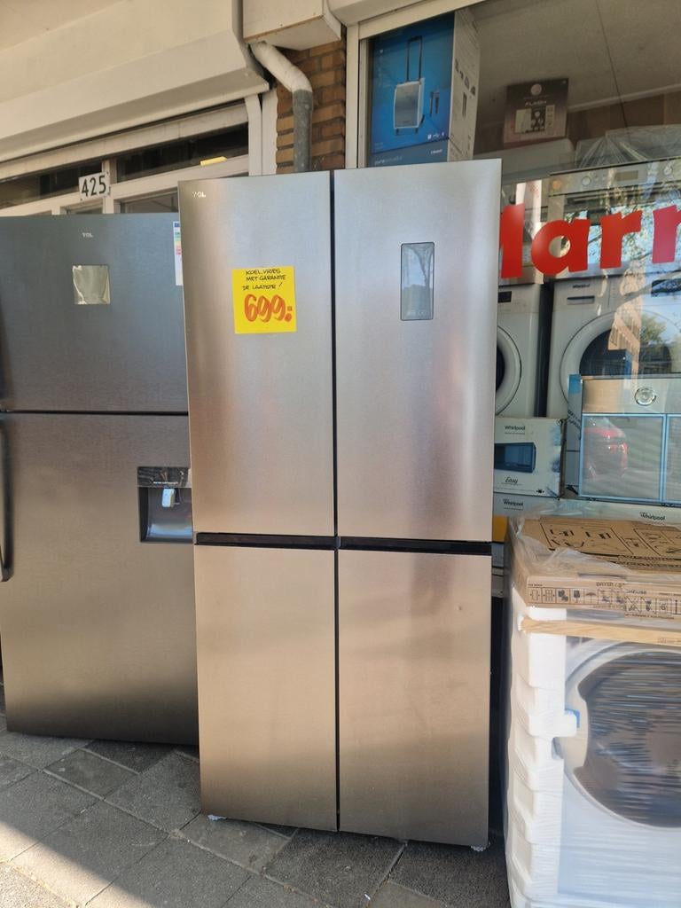 Nieuwe TCL Amerikaanse Koelkast 4-deurs RVS - RVS, Witgoed en Apparatuur, Koelkasten en IJskasten, Nieuw, Met aparte vriezer, 200 liter of meer