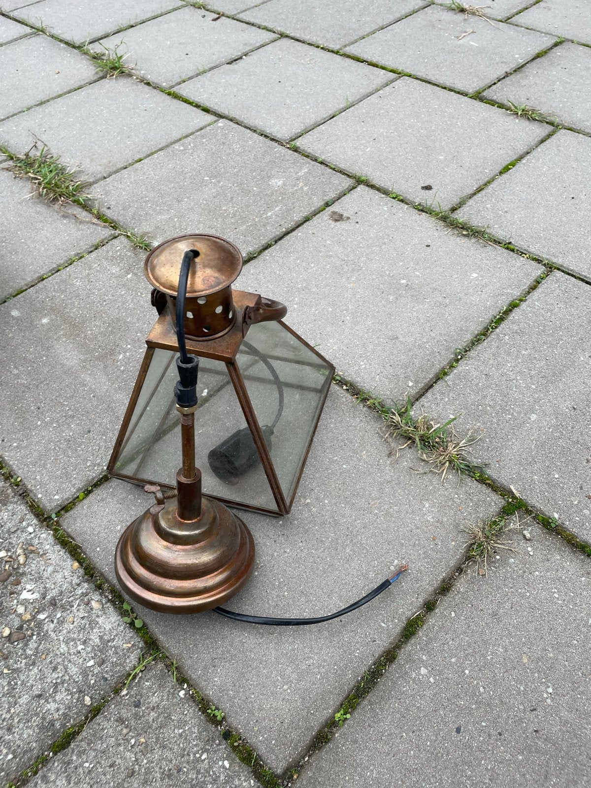 Glazen hanglamp in lantaarnstijl, Ophalen, Gebruikt, Glas