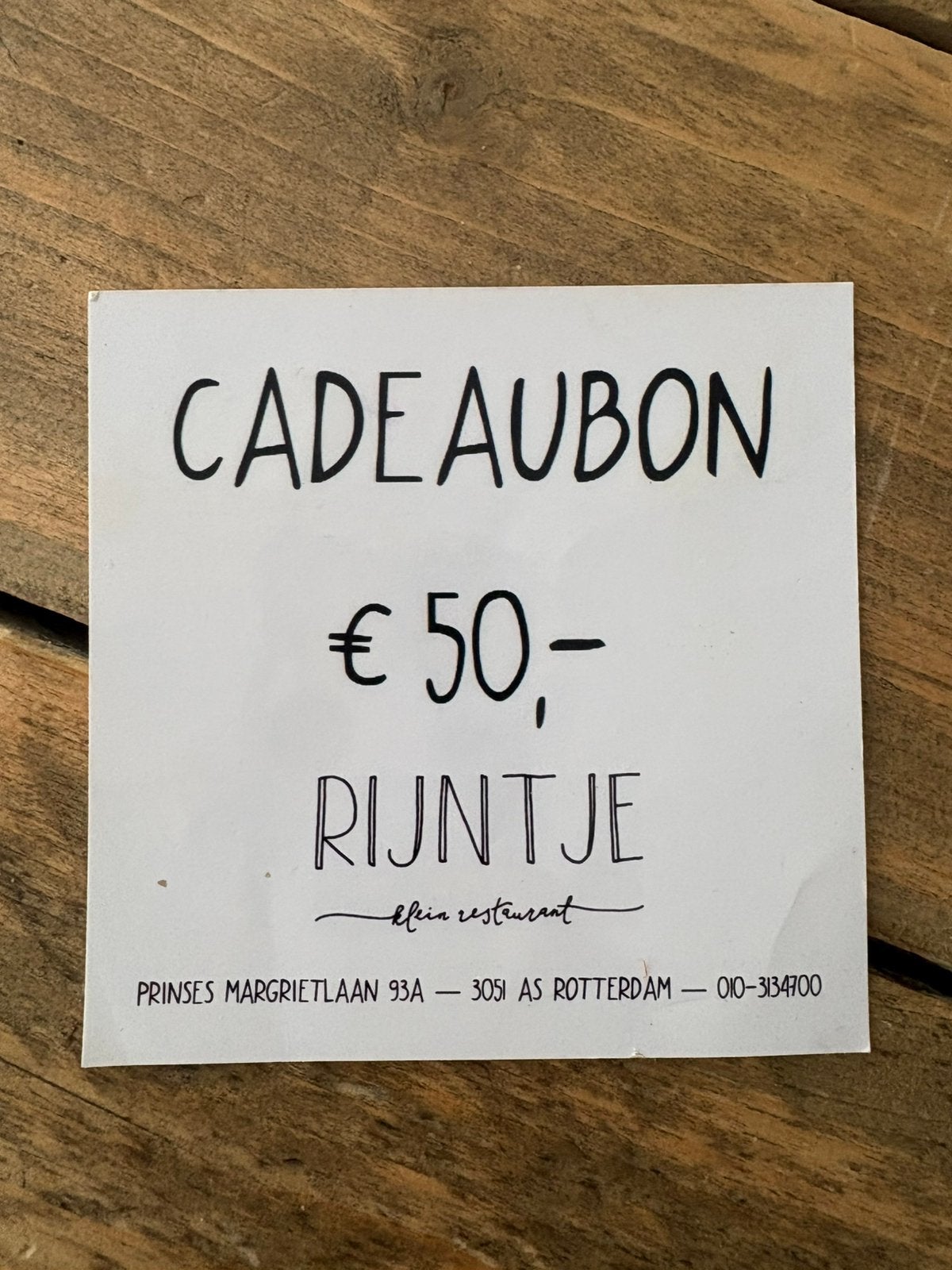 Restaurant Rijntje Rotterdam Hillergsberg, Twee personen, Cadeaubon