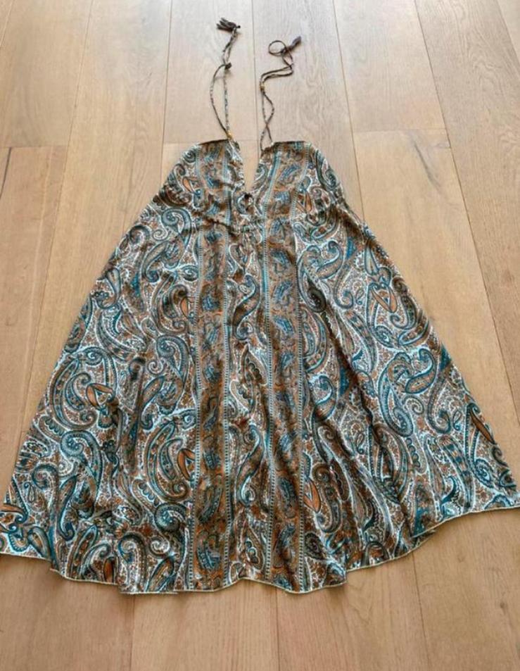 Zijde jurk one size nieuwstaat, Maat 38/40 (M), Blauw, Ophalen of Verzenden, Zo goed als nieuw