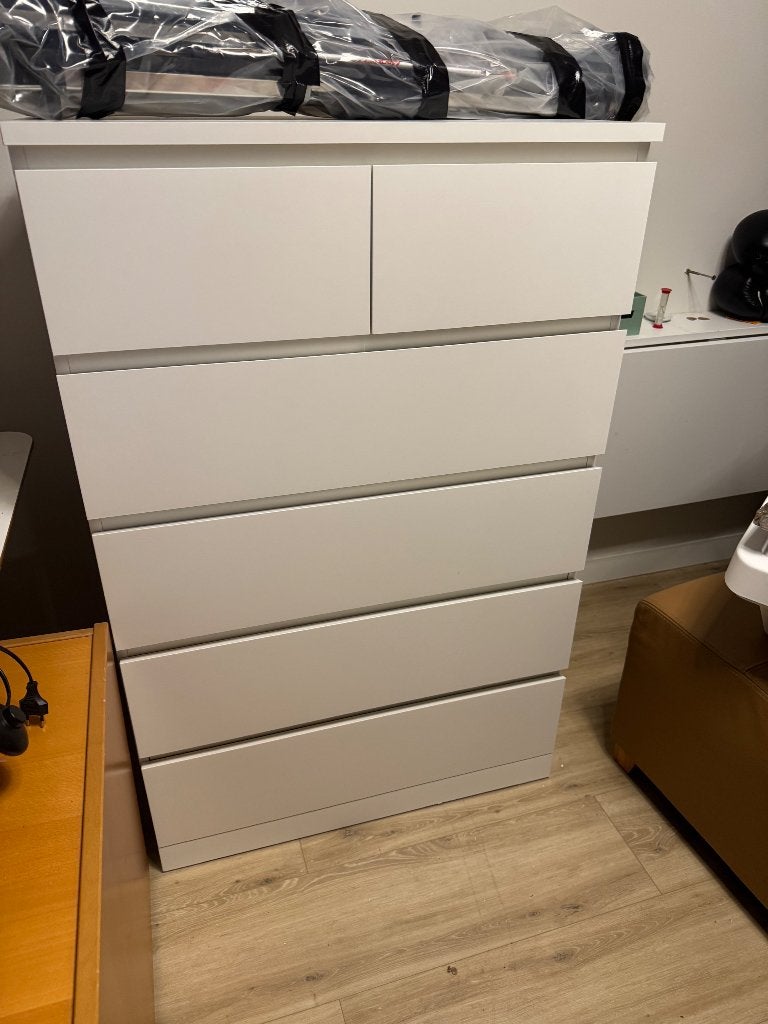 IKEA Malm ladekast met 6 lades - Wit, Ophalen, 5 laden of meer, 100 tot 150 cm, 50 tot 100 cm