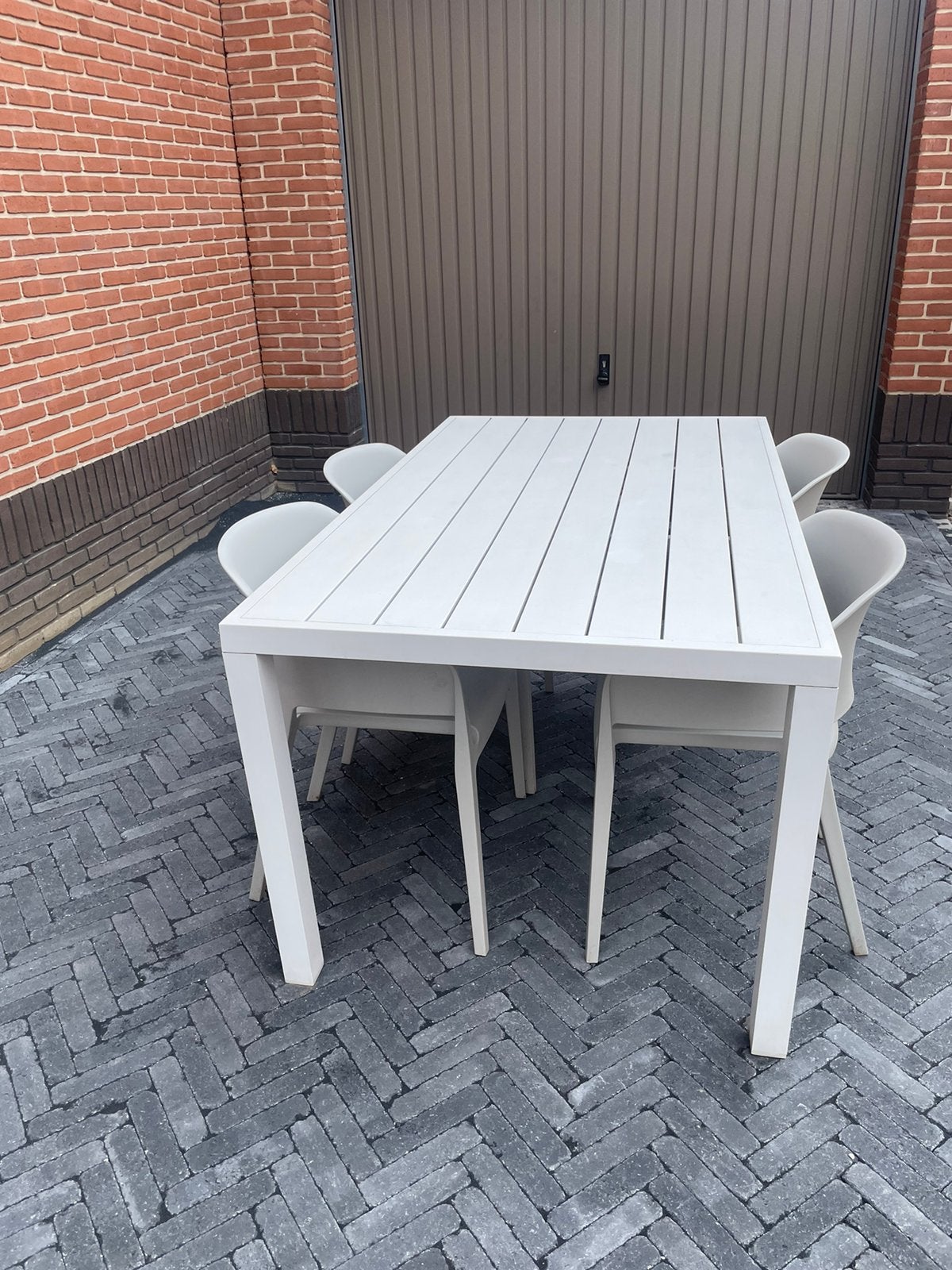 Tuintafel wit (kees smit) met tuinstoelen beige, Ophalen, Kunststof, Gebruikt, X