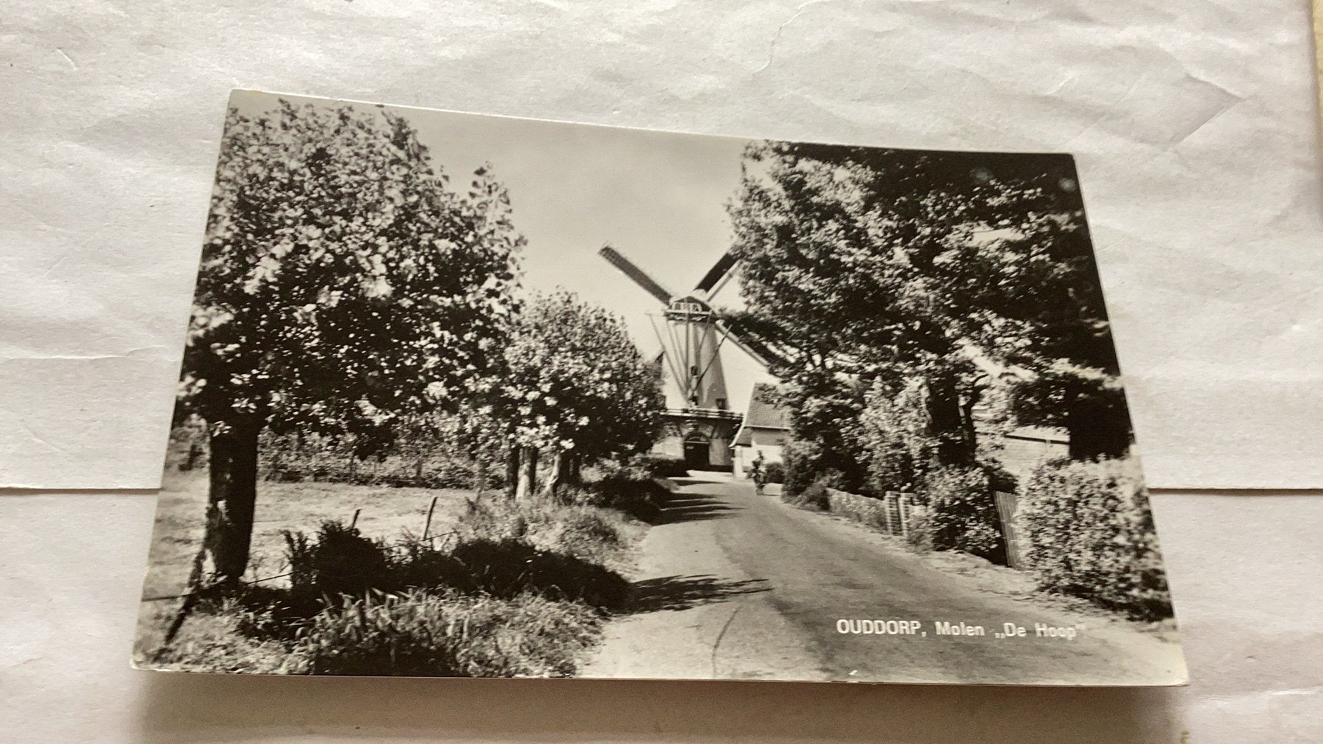 Ouddorp, Molen "De Hoop" - Zwart-wit ansichtkaart, Verzamelen, Ansichtkaarten | Nederland, Gelopen, Zuid-Holland, 1940 tot 1960