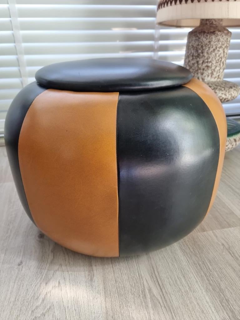 Vintage Poef Jaren '60 (Sixties), Ophalen, Minder dan 50 cm, Gebruikt, Rond
