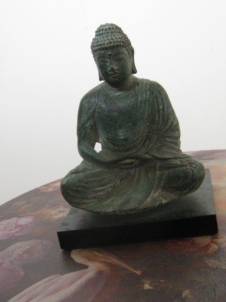 Japanse Amitabha Boeddha in meditatie brons, Verzenden, Groen, Japan, 12 cm