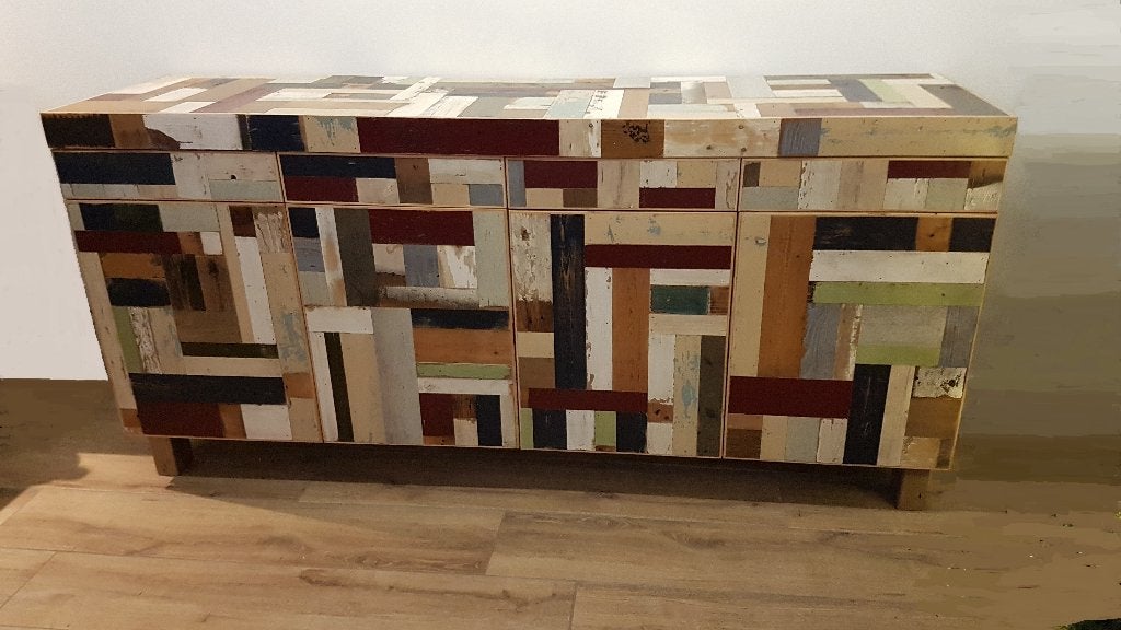 Dressoir sloophout massief eiken hout modern design op maat., Nieuw, Minder dan 100 cm, Met deur(en), 25 tot 50 cm