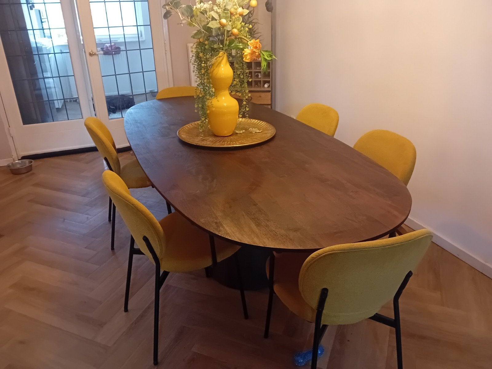 Ovale eettafel met 6 stoelen, Huis en Inrichting, Tafels | Eettafels, Ophalen, Gebruikt, 200 cm of meer, 50 tot 100 cm