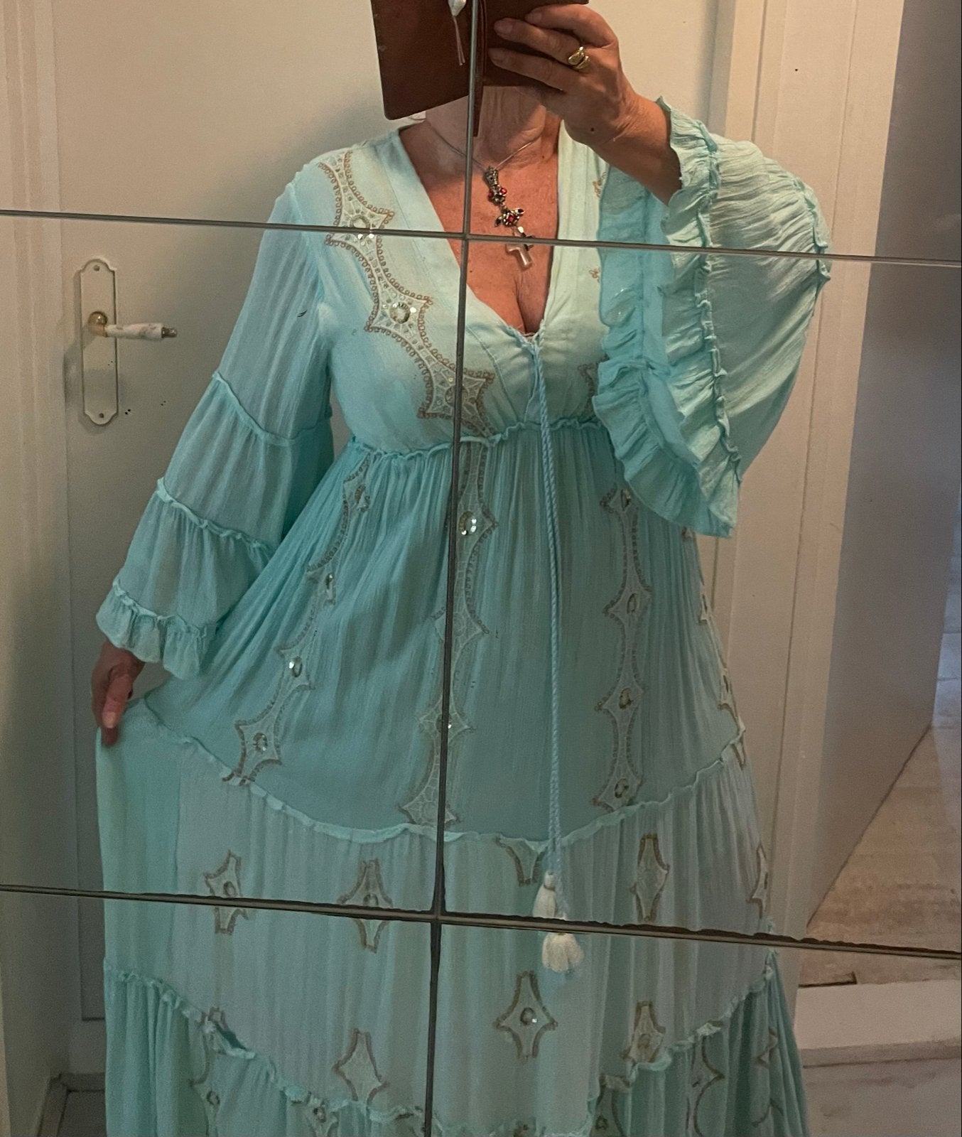 Sumitra Maxidress Boho/Ibiza Stijl - Maat 38-42, Kleding | Dames, Jurken, Zo goed als nieuw, Maat 42/44 (L), Groen, Onder de knie
