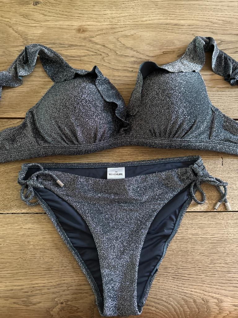 Beachlife Bikini 38D - Zilverkleurig met glitter, Kleding | Dames, Ophalen of Verzenden, Zo goed als nieuw, Overige kleuren, Bikini