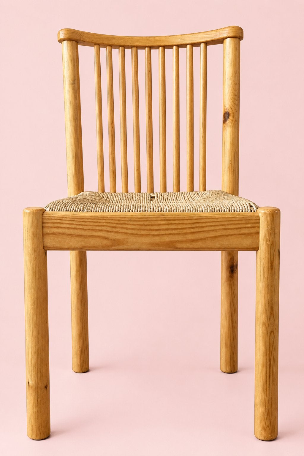 Vintage 1970’s Scandinavische spijlen stoel, Huis en Inrichting, Ophalen, Gebruikt, Bruin, Eén